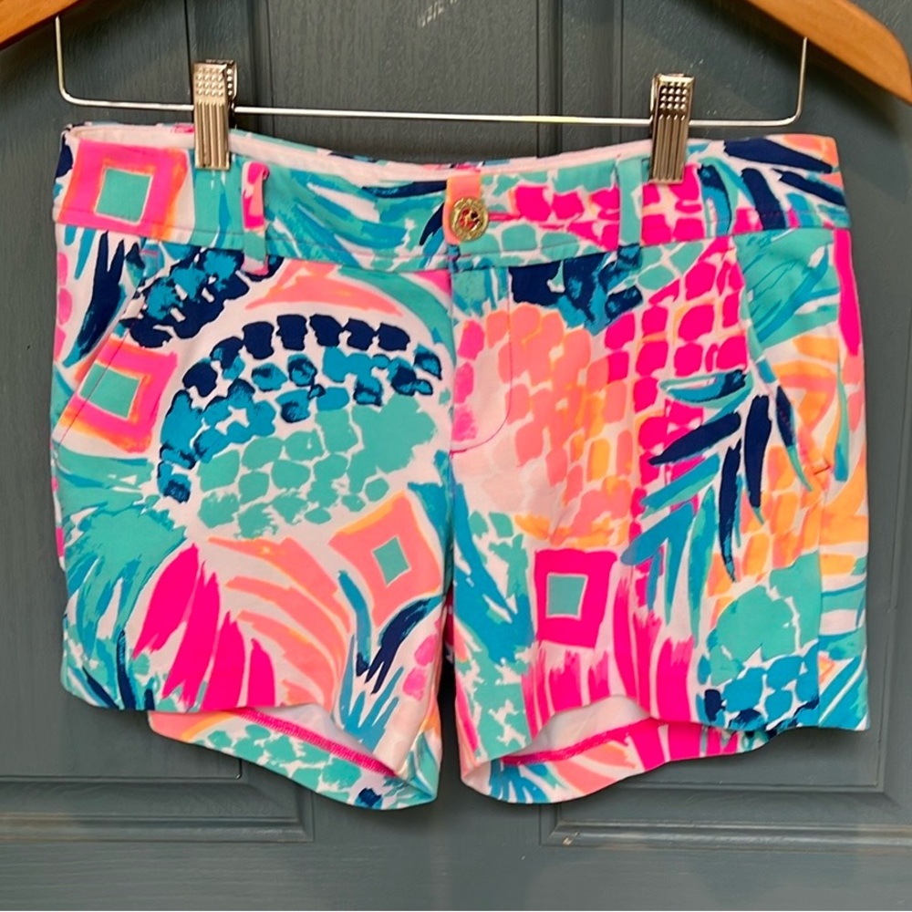Lilly Pulitzer Pink Teal Blue Palm Print Women's Shorts
